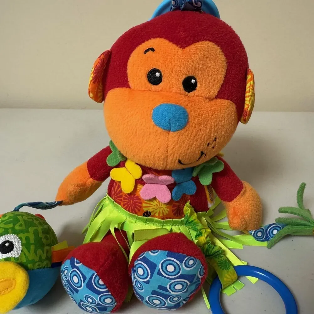 Infantino Mallory Monkey Hawaiian Plush Toy Sensory Rattle Stuffed Animal Play